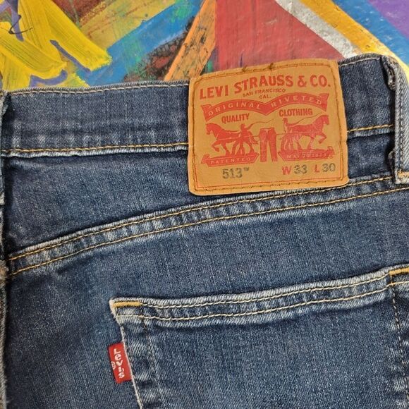 Levi's 513 Slim Straight Jeans W33 L30 - Made in Mexico, Classic Blue Denim - Picture 10 of 11
